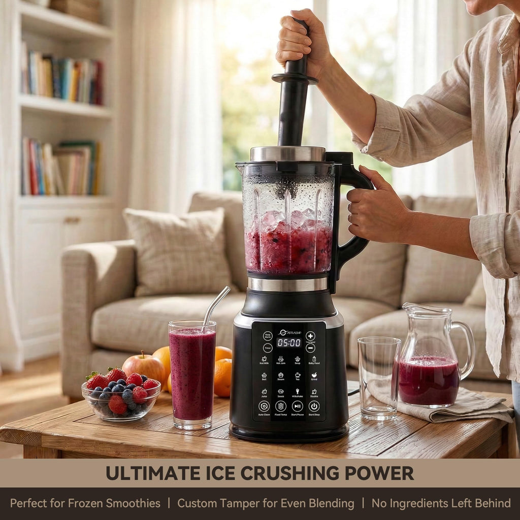 Glass Blenders for Kitchen with Tamper, Blender for Smoothies, Professional Blenders 1500W Motor, 9 Adjustable Speeds, 14 Preset Programs, High-Speed Heating Blender for Nut Milk, Soups, Sauces & More