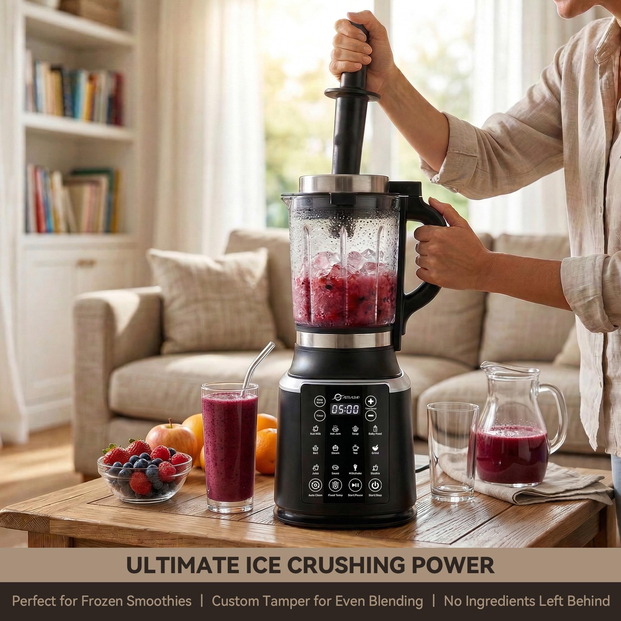 Glass Blenders for Kitchen with Tamper, Blender for Smoothies, Professional Blenders 1500W Motor, 9 Adjustable Speeds, 14 Preset Programs, High-Speed Heating Blender for Nut Milk, Soups, Sauces & More