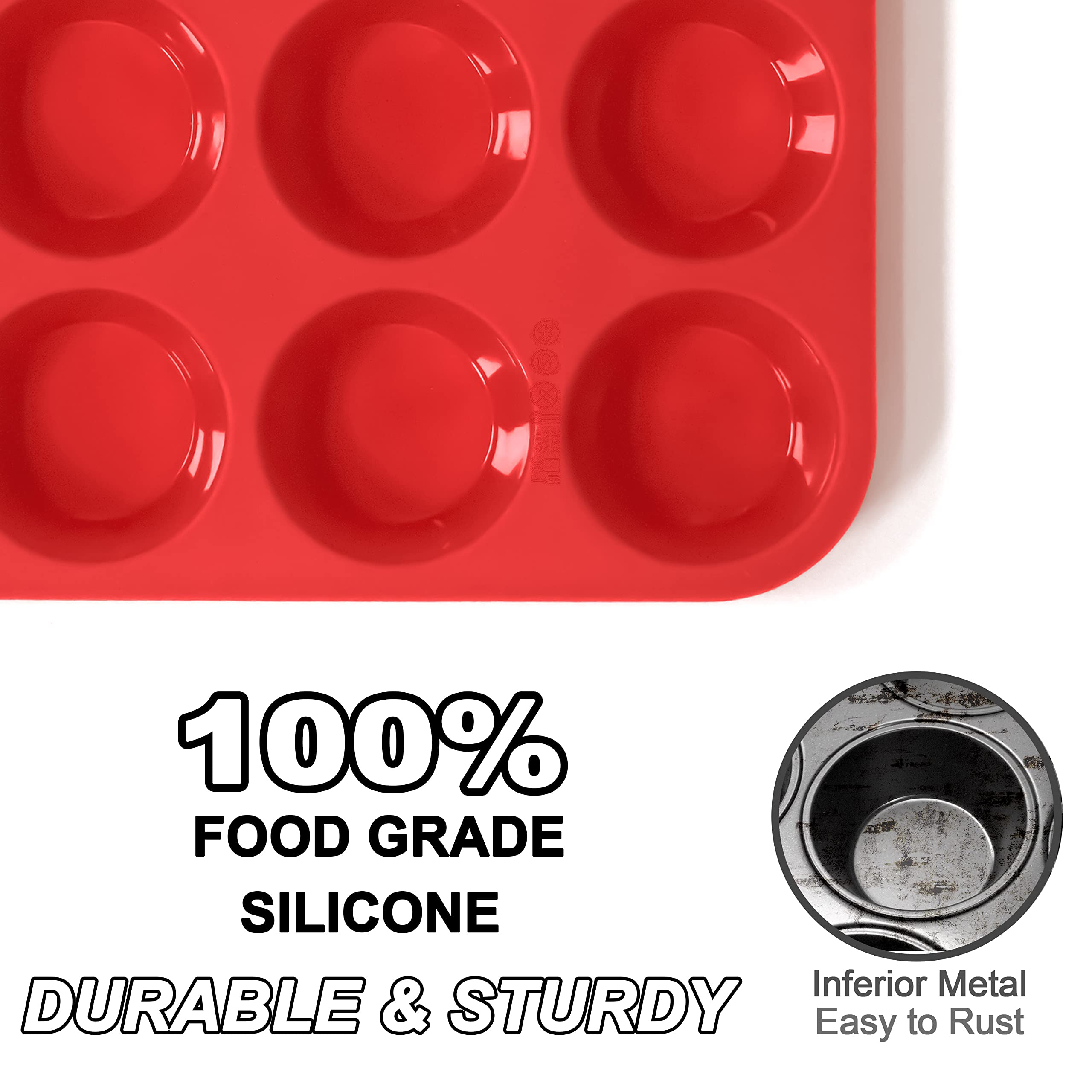 Anaeat Silicone Muffin Pan - 6 Cups Non-Stick Cupcake Molds, Food Grade Silicone Baking Tray for Making Egg Muffin, Cupcake, Quiches, Tart and Desserts, Reusable Muffin Tin Just Pop Out (3 Pack)