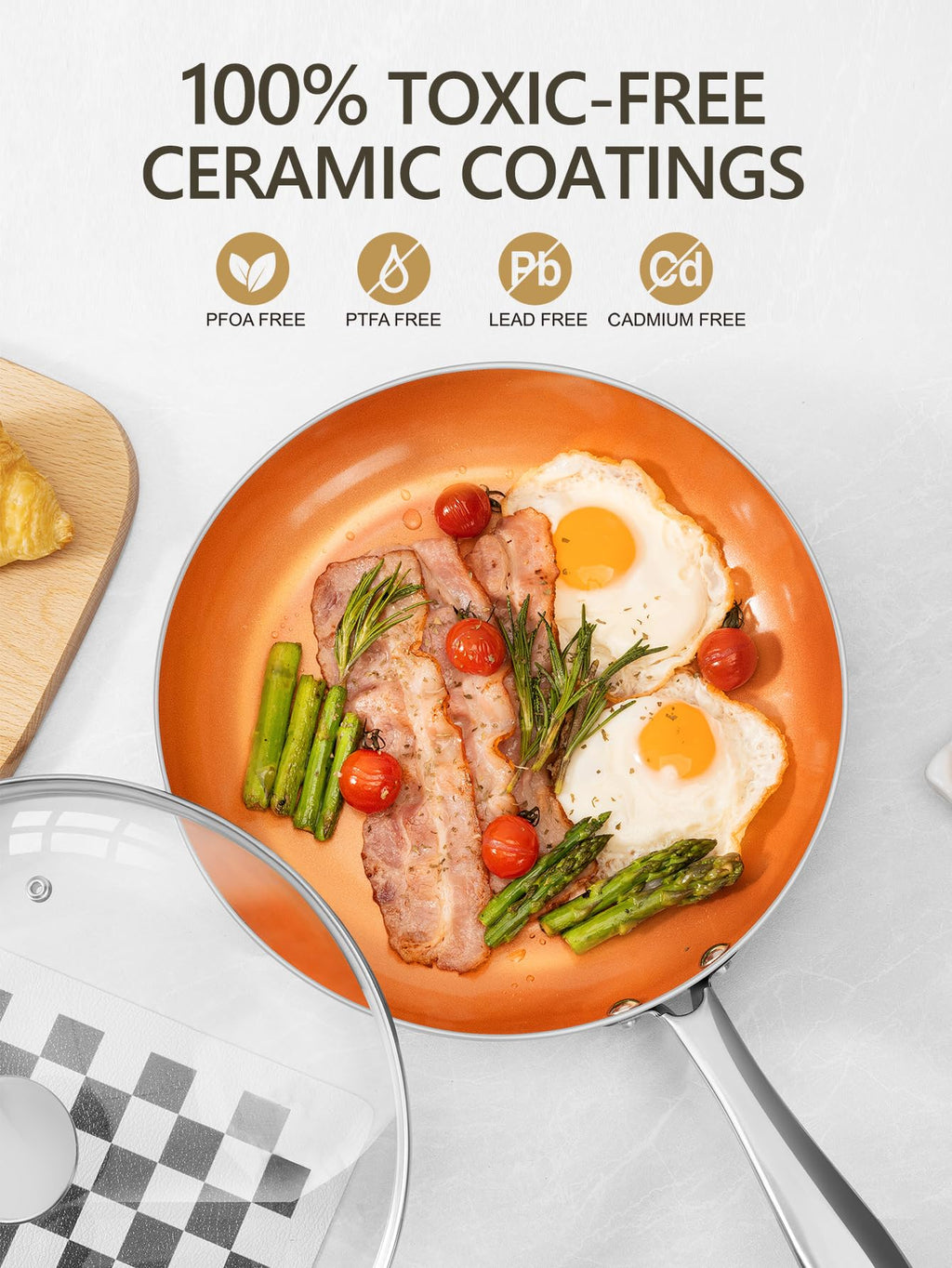 MICHELANGELO 10 Inch Copper Nonstick Frying Pan with Lid, Scratch Resistant Ceramic Coating, Oven and Dishwasher Safe