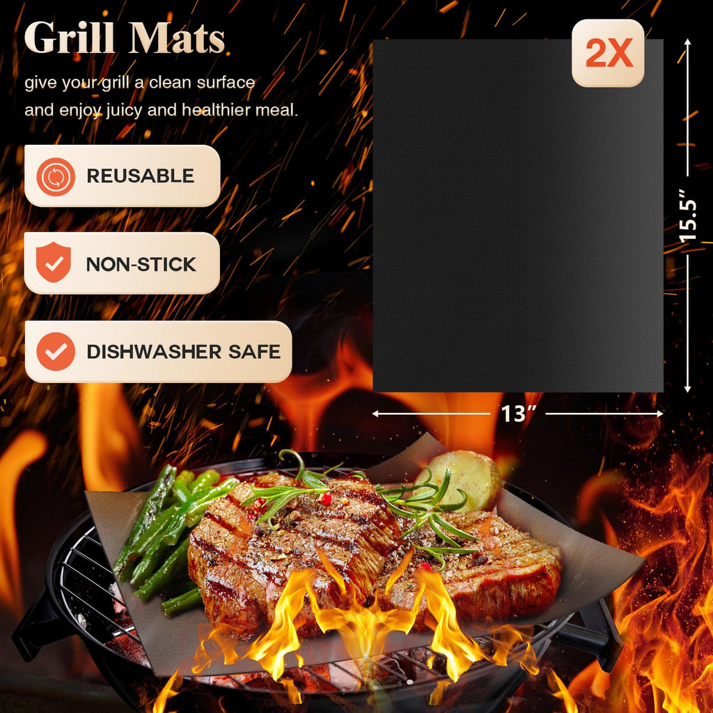 ROMANTICIST 26pcs Grilling Gifts for Men, Dad Gifts for Father's Day, Stainless Steel BBQ Grill Accessories Tools Set, Heavy Duty BBQ Utensils Kit with Apron, Thermometer, Mats in Aluminum Case Silver