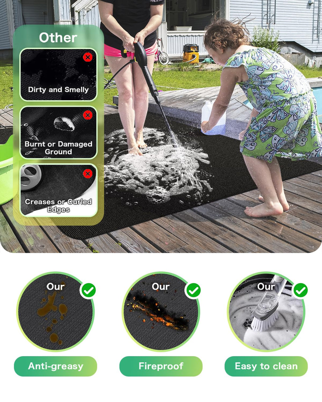 TAOMAND Large 76 x 52 inches Under Grill Mats for Outdoor Grill | BBQ Mat