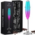 Zulay Kitchen Executive Series Milk Frother Wand - Upgraded & Improved Stand - Ideal Coffee Gift - Coffee Frother Handheld Foam Maker For Lattes - Electric Milk Frother Handheld For Cappuccino