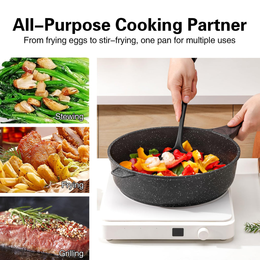 Kordisen Nonstick Deep Frying Pan Skillet with Lid, 10 Inch