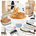 Sourdough Starter Kit with Dutch Oven, 24cm White Baking Pot, 4 Proofing Baskets, Starter Jar, Digital Scale, Bread Lame, Bread Bags & Silicone Mat for Beginners (White)