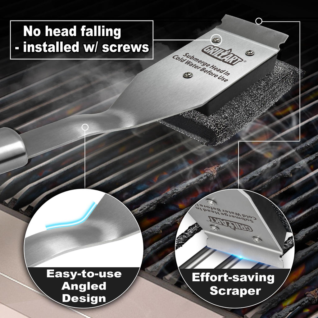 GRILLART Grill Brush Bristle Free, Safe Grill Brush for Outdoor Grill, SteamWizards BBQ Grill Cleaning Brush Kit, Replaceable Head Grill Scraper Tool, Grill Cleaner BBQ Accessories, Gifts for Men/Dad