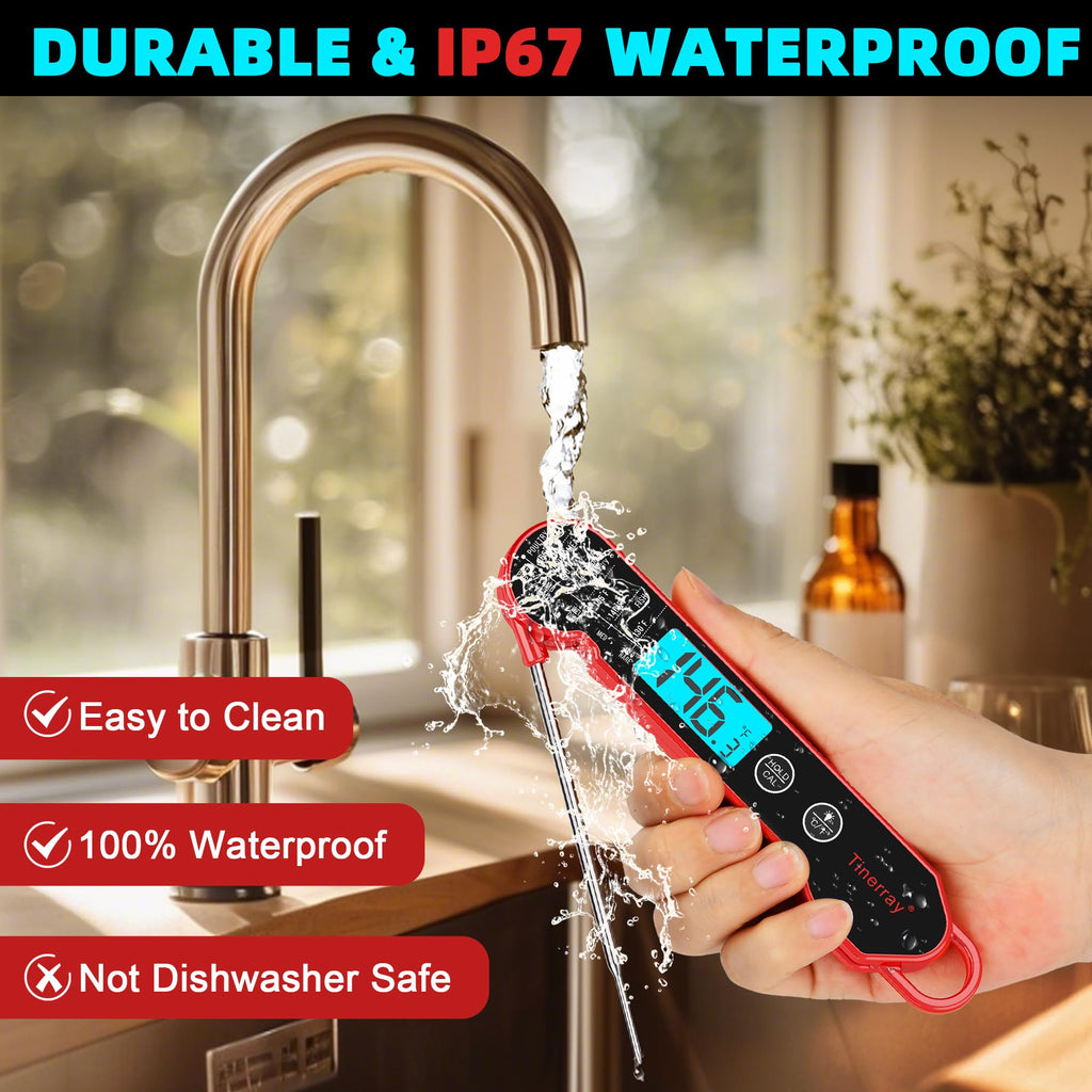 Professional Digital Meat Thermometer Instant Read Waterproof – Folding Probe Food Thermometer with Backlight & Calibration, Fast Read for BBQ, Grill, Deep Fry, Cooking, Liquids, Gift for Chef