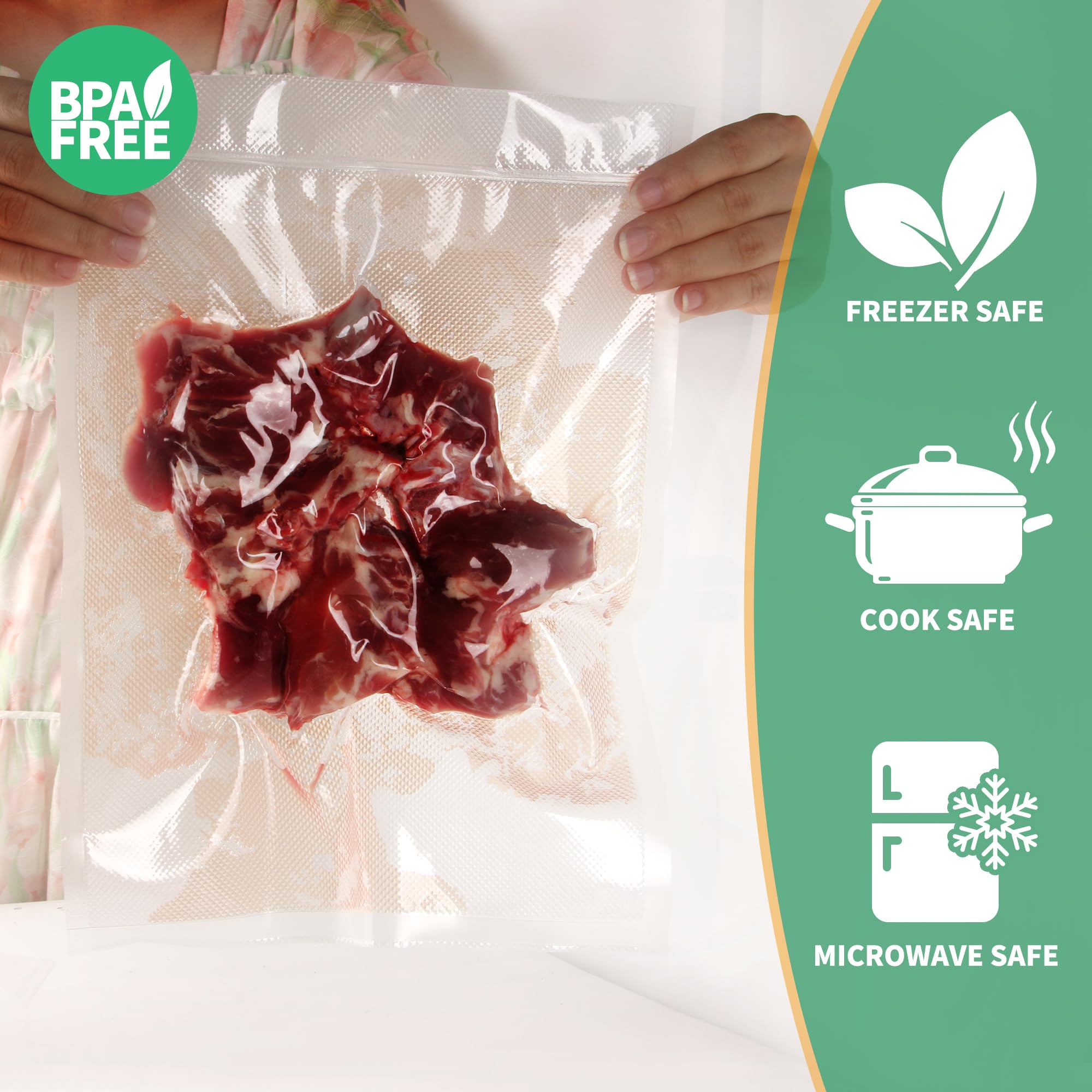 VanruVida Vacuum Sealer Bags,6” x 10” Pre-Cut Pint Size,50 Count for Food Saver,Commercial Grade Textured,BPA Free,Heavy Duty,Great for Vac Storage,Freezer, Meal Prep or Sous Vide