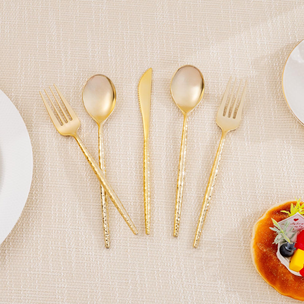 LIYH 102Pcs Gold Heavy Duty Plastic Silverware Set for Wedding Parties