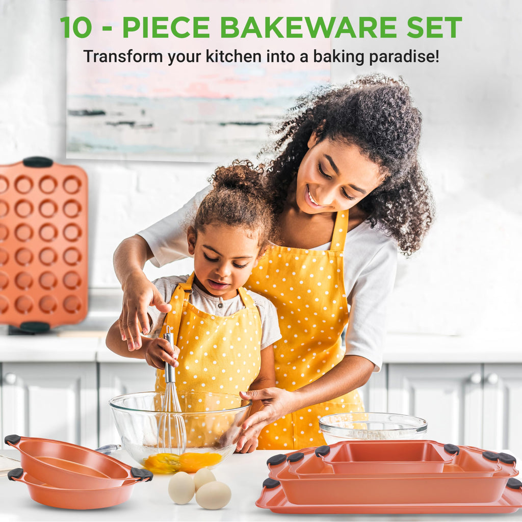 NutriChef 10 Pc Baking Pans Set Nonstick, Cookie Sheet and Pizza Pans