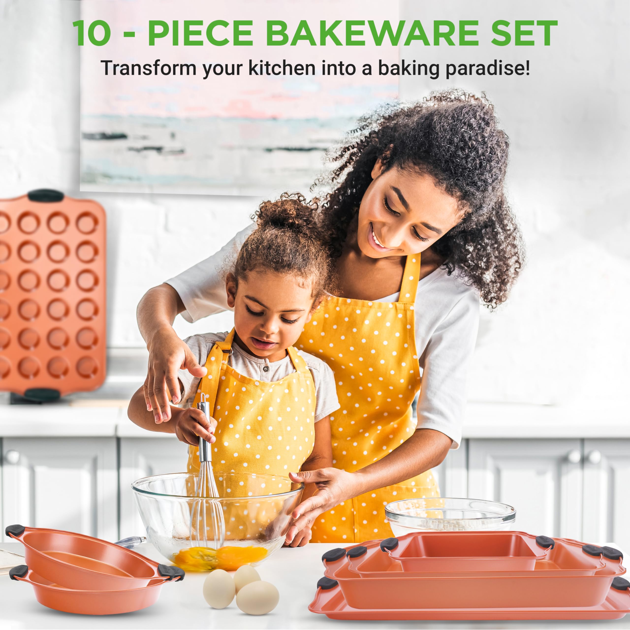 NutriChef 10 Pc Baking Pans Set Nonstick, Cookie Sheet and Pizza Pans