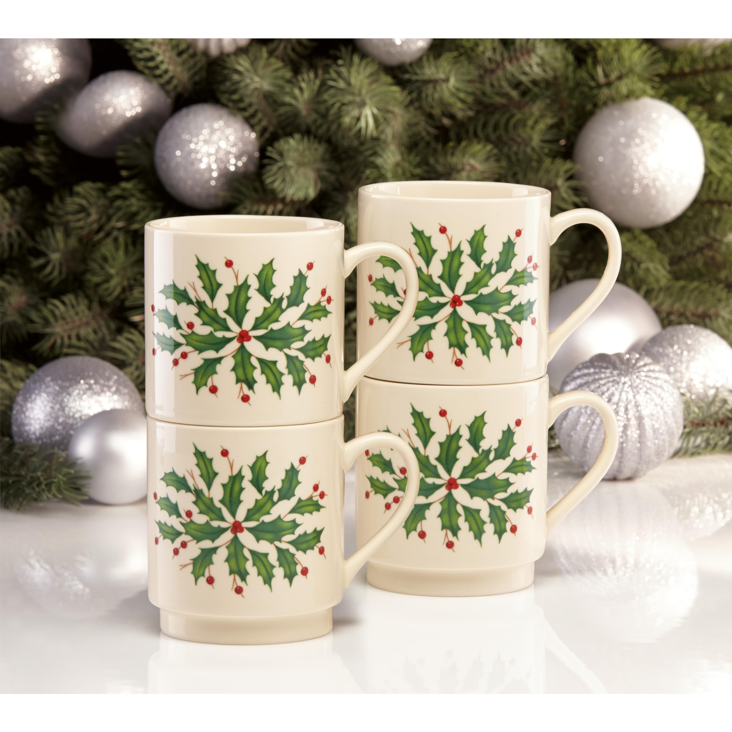 Lenox 853763 Holiday 4-Piece Stackable Mug Set, Christmas Dinnerware, Hosting