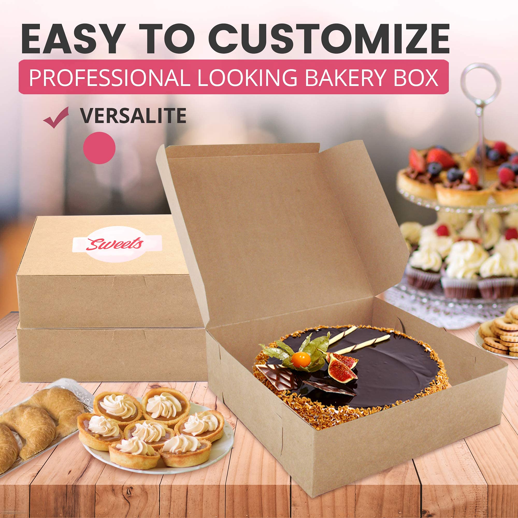 Fit Meal Prep 25 Pack Kraft Bakery Boxes, 8 x 8 x 3 Inches Brown Pastry Boxes, Cardboard Treat Boxes Pie Boxes Cookie Boxes Dessert Boxes for Cupcakes, Chocolates, Donuts, Macarons