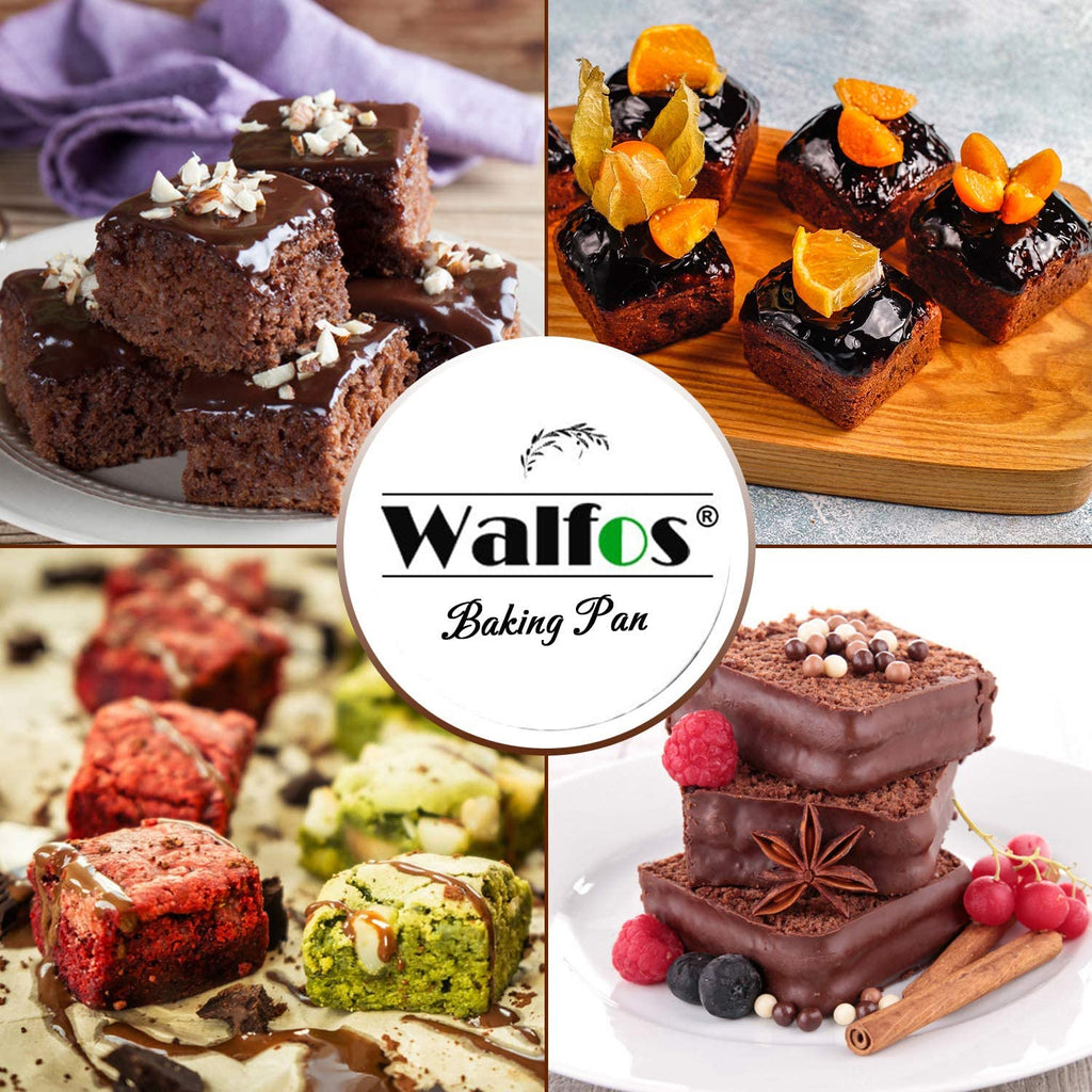 Walfos Silicone Brownie Pan 9-Cavity Non-stick Square Baking Pan, Perfect for Brownies, Cornbread, Muffin and Cakes, BPA Free and Dishwasher Safe, Set of 2