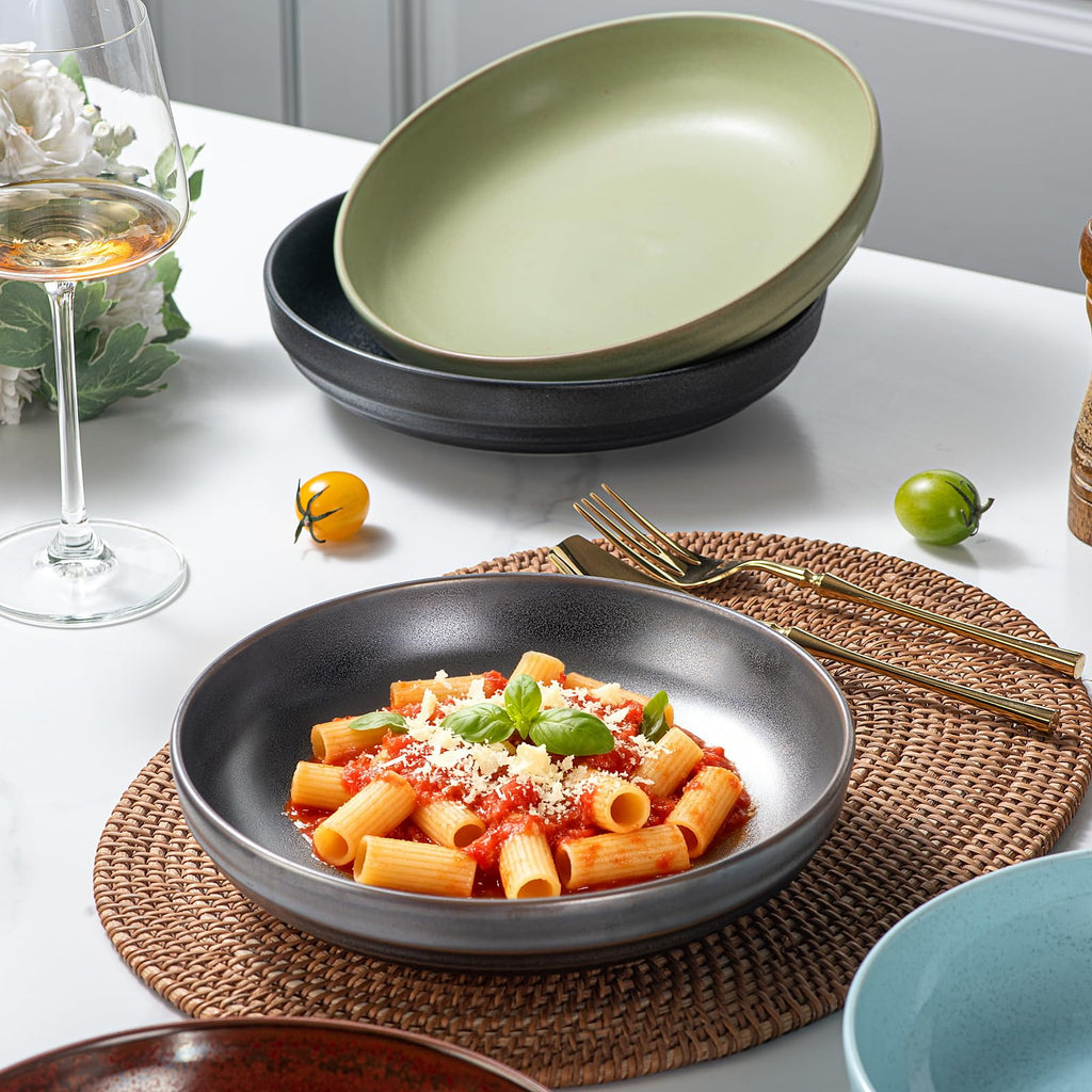 HAPPY KIT Stoneware 9'' Pasta Bowls 42oz Set of 4, Bronze Gray