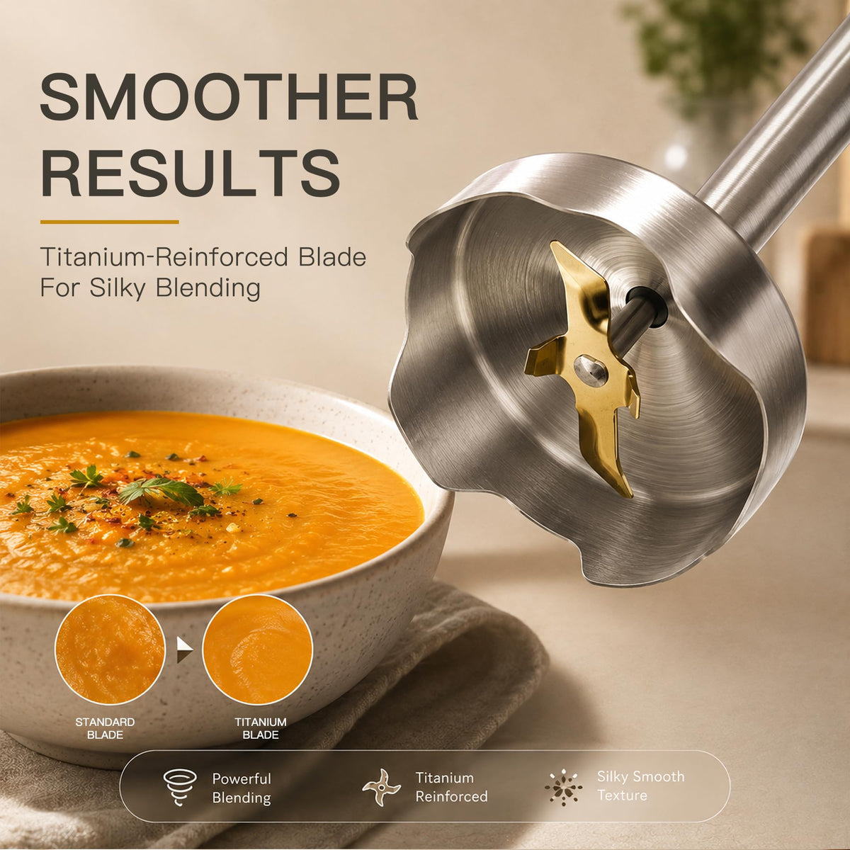 MegaWise 3-in-1 Hand Blender Set with Variable Speed Control, 400W Immersion Blender - Includes Whisk, Milk Frother, Chopper, and Beaker for Smoothies, Soups, and Baby Food (RED)