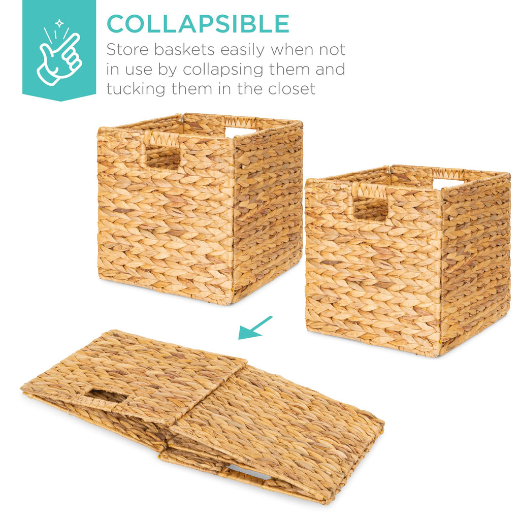 Best Choice Products 10.5x10.5in Pack of 5 Cube Storage Baskets, Water Hyacinth Multipurpose Collapsible Organizers, Handwoven Laundry Totes for Laundry, Living Room, Kids Room & Nursery - Natural