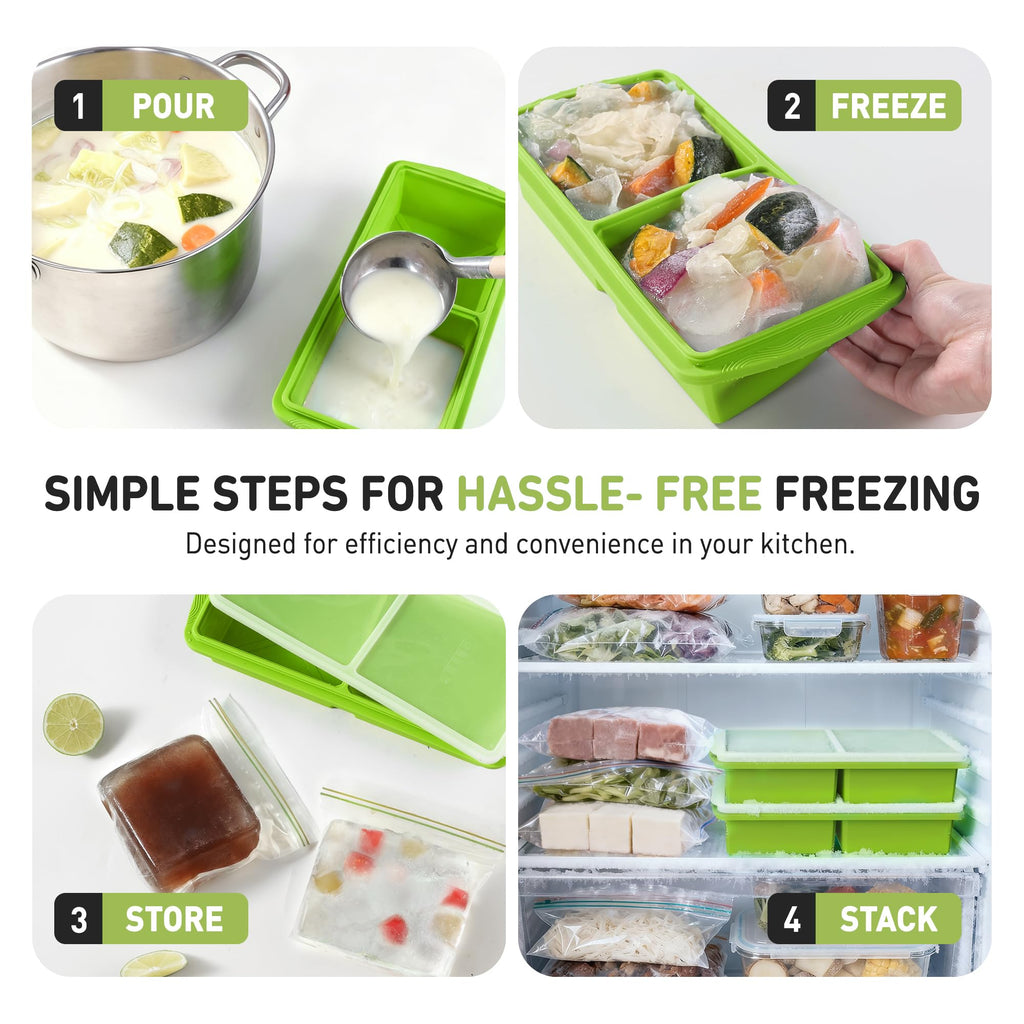 Silicone Freezer Tray with Lid Soup Freezer Container Molds with Steel Reinforced Rim Ice Cube Freezer Molds for Soup, Sauce, Leftovers, Homemade Meal Prep Containers Butter Molds Kitchen Sets