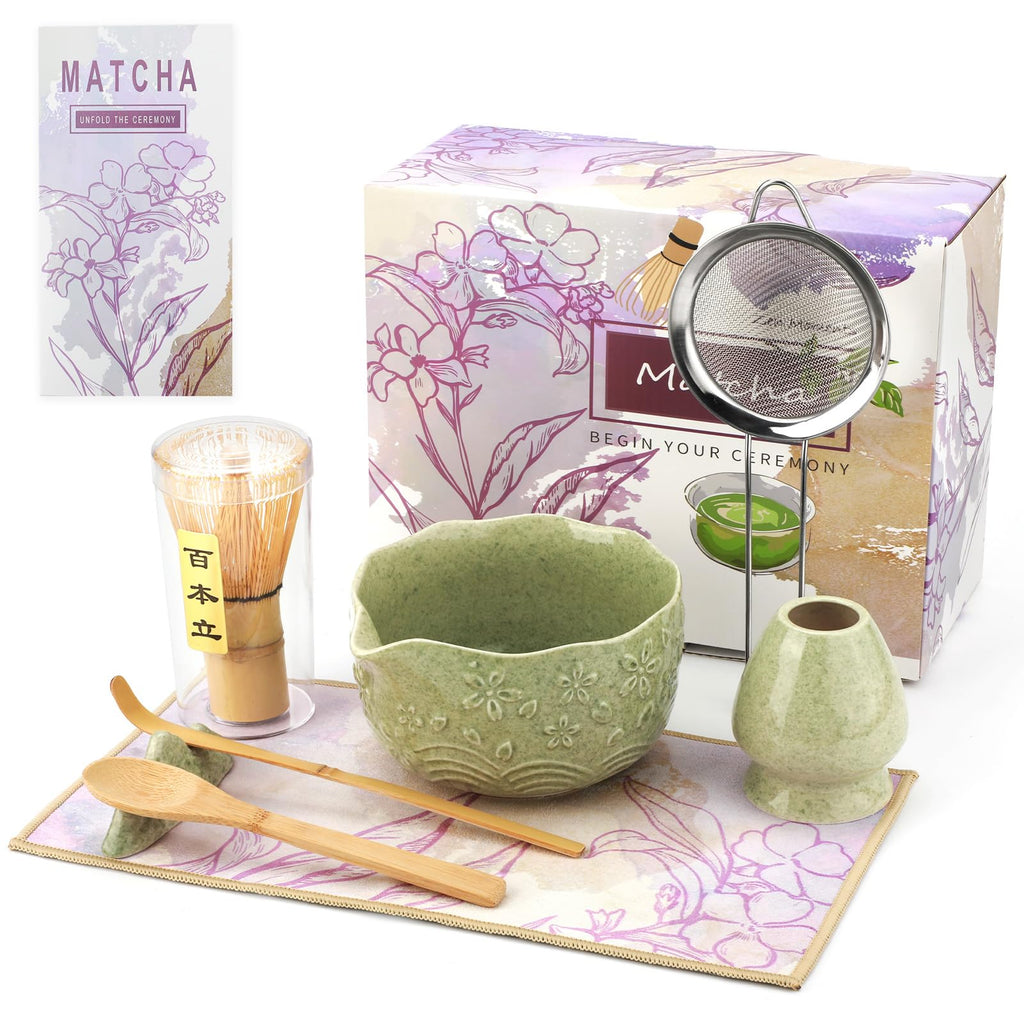 VENSEEN Matcha Whisk Set with Japanese Ceramic Bowl & Whisk, 8-Piece