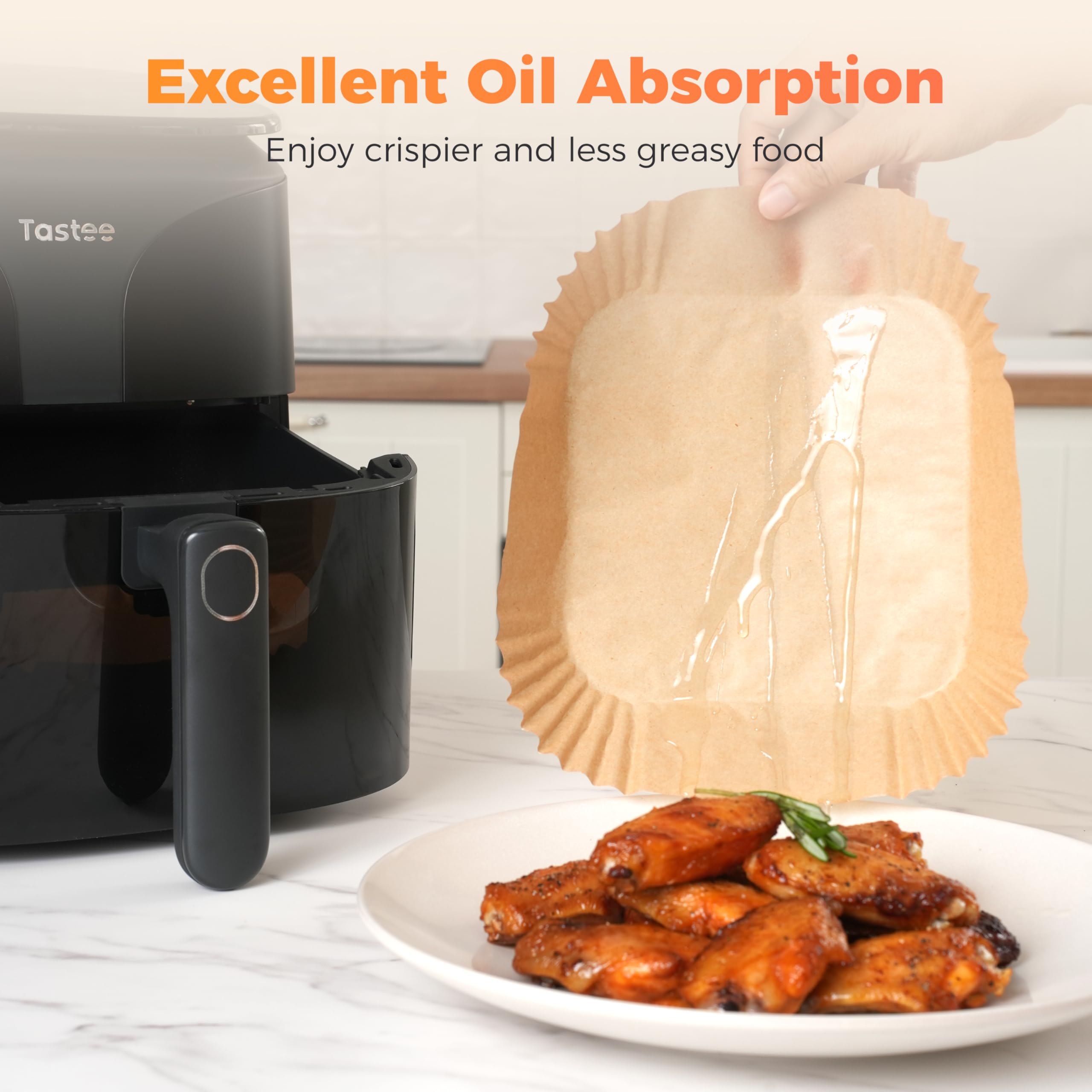 Tastee Air Fryer Liners for 3-6QT Air Fryer Baskets, 100Pcs