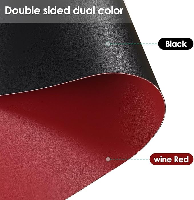Leather Table Cover,1.8mm Thick,17x54 Inch Desk Cover,Dresser Cover Top,Dresser Protector Top,Dresser Cover,End Table Cover.(Black+Wine Red,17x54)