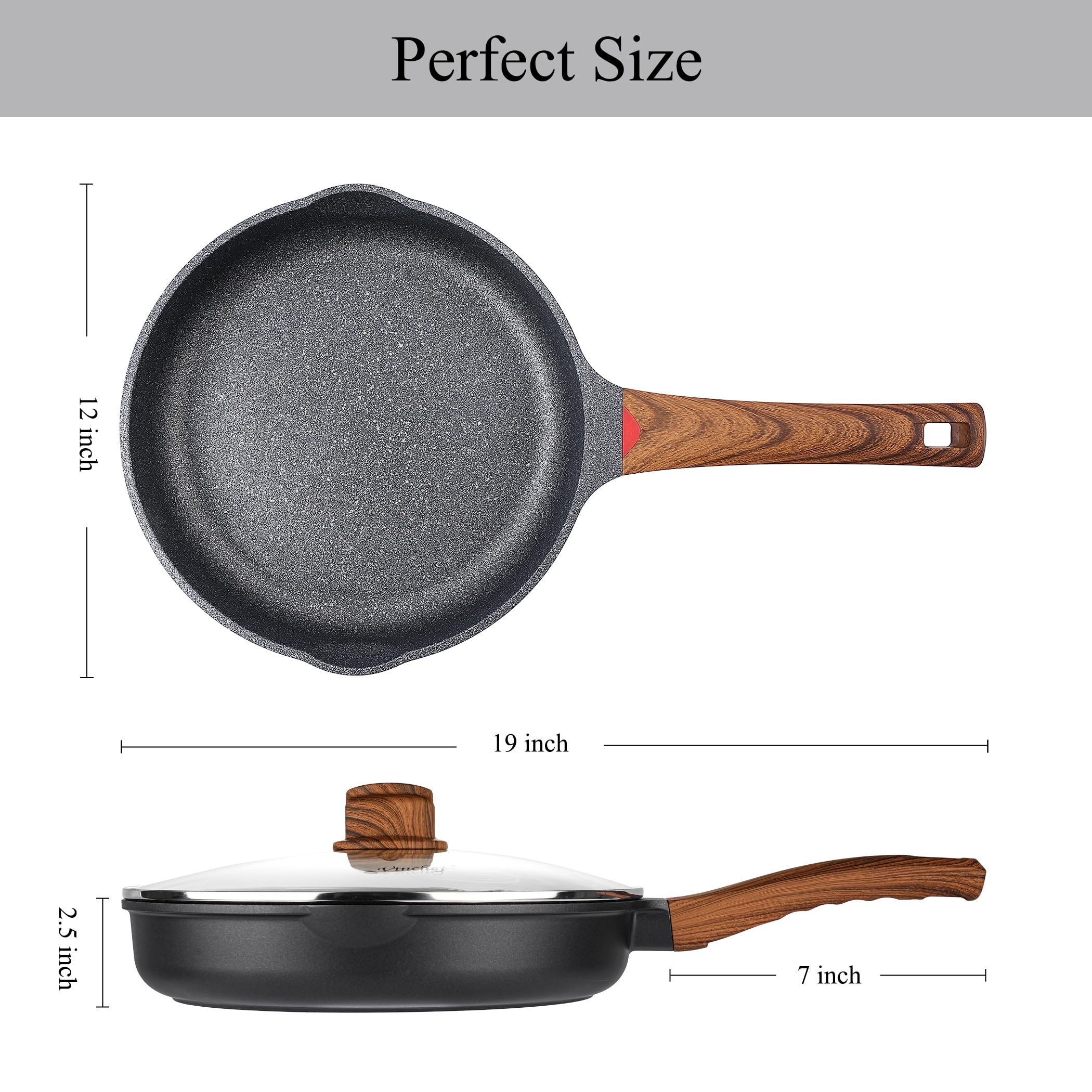 Vinchef 11 Inch Black Nonstick Frying Pan Skillet with Lid