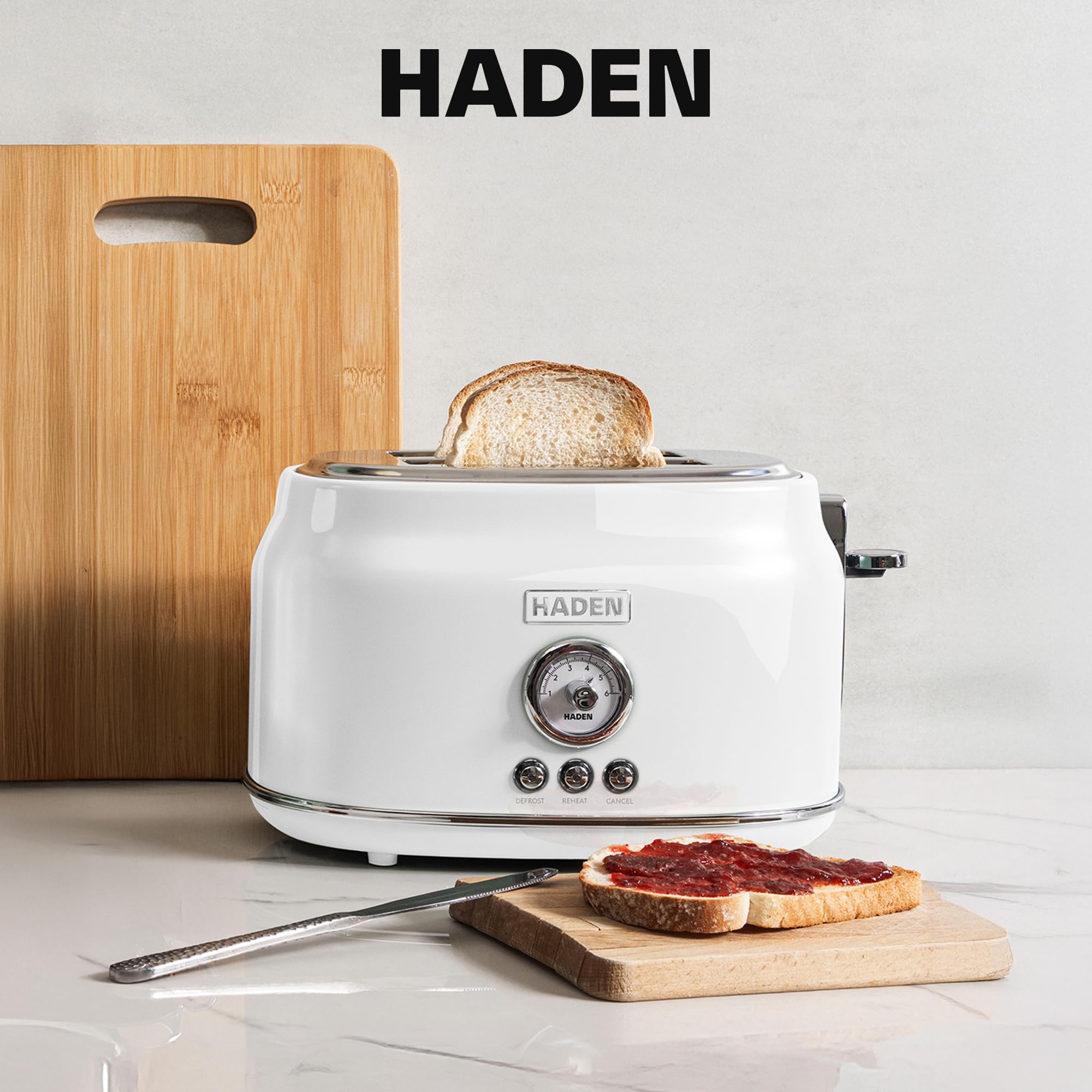 Haden Dorset 2 Slice Extra Wide Slot Toaster with Cool Touch Exterior, Removable Crumb Tray, and 6 Variable Browning Control, Ivory