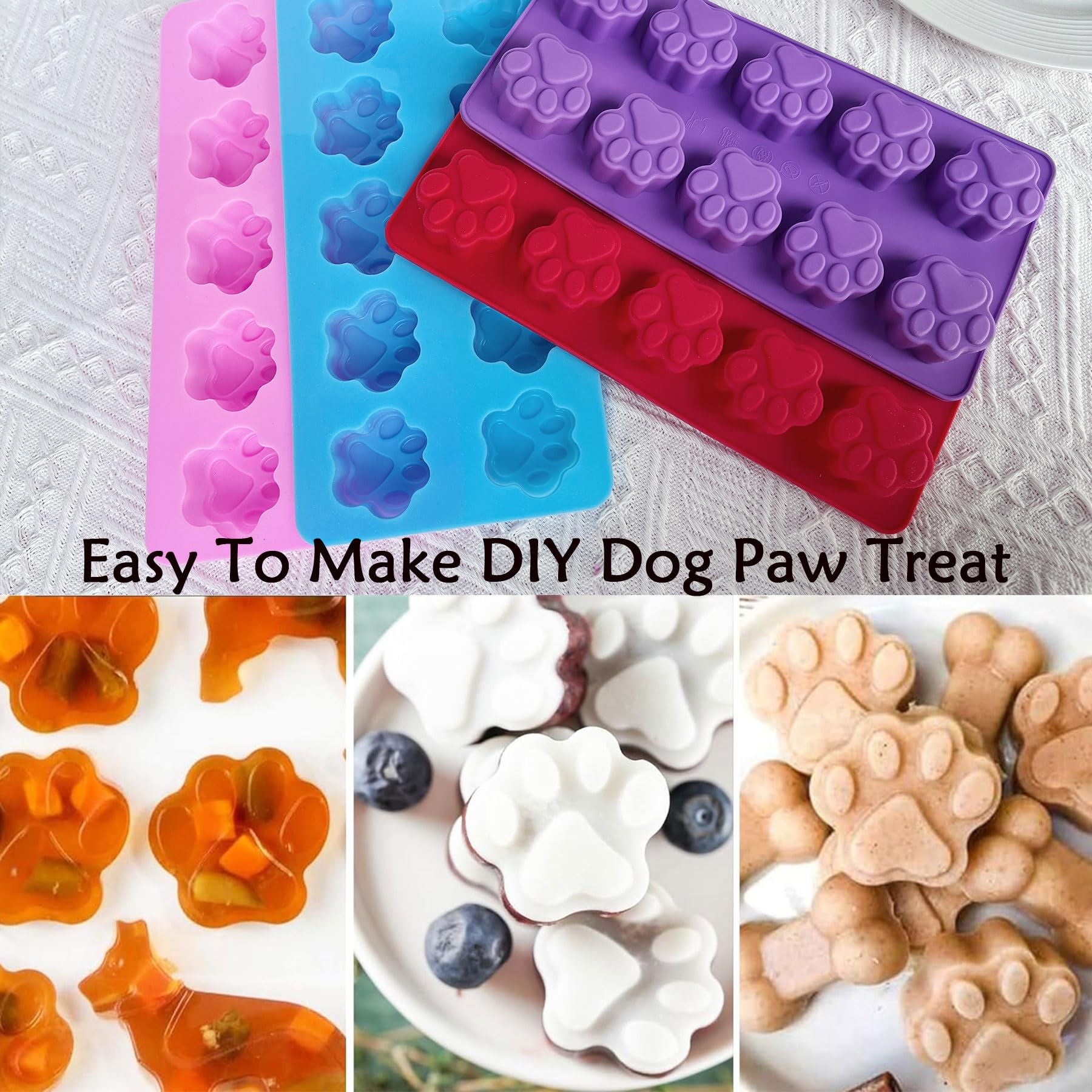 SAGOOITS 8PCS Silicone Molds Puppy Dog Paw and Bone Shape, Reusable Silicone Chocolate Molds, Non-Stick gummy molds, Dog Treat Molds, Used for Chocolate, Candy,Pudding, Jelly,Ice Cube,Biscuits