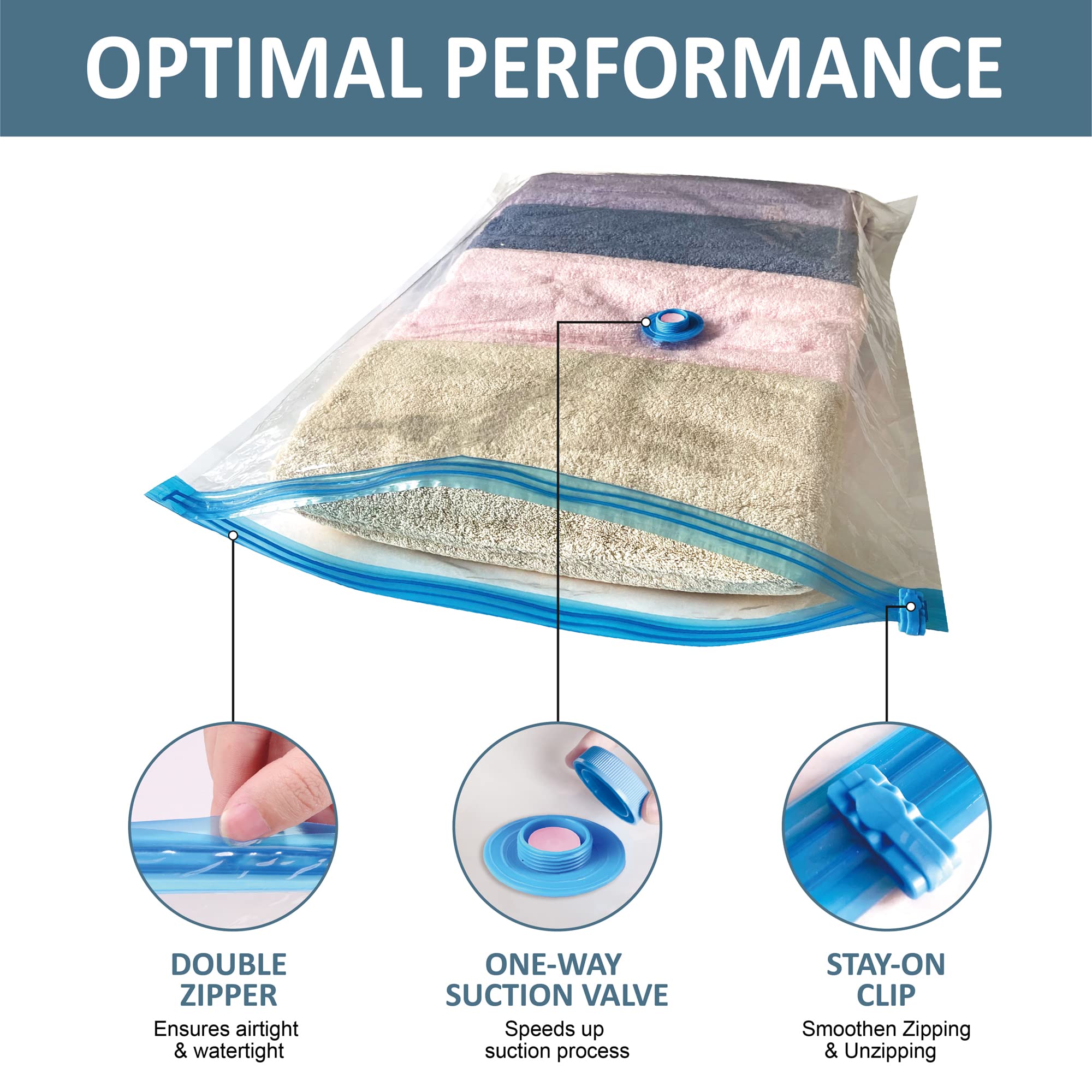 Roomimaster Vacuum Storage Bags, Vacuum Seal Space Saver Bags for Clothing, Travel Lugggage, Carry-on, Blankets, Comforters, Pillow, Bedding, 10 Combo