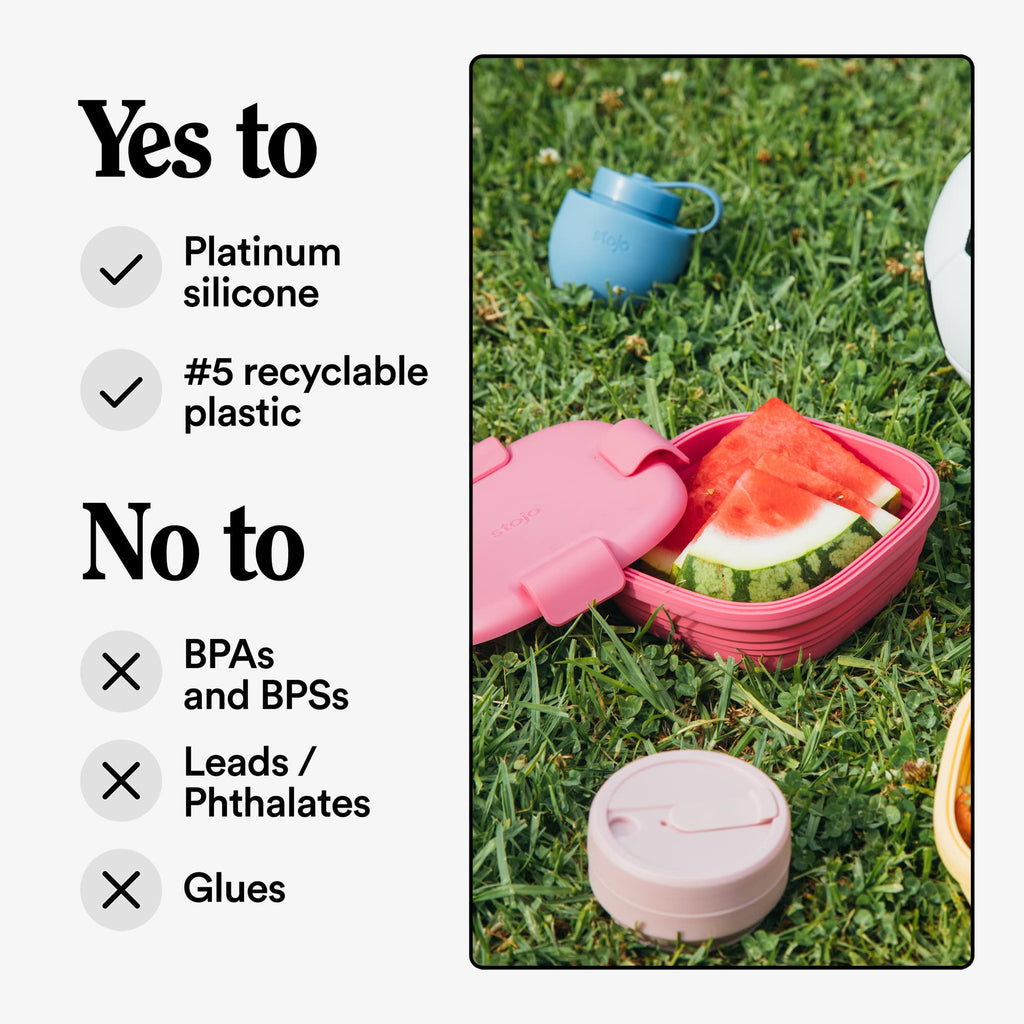 STOJO Collapsible Sandwich Box – 24oz, Reusable Food Storage Container, Silicone Bowl for Hot/Cold Food – Meal Prep, Lunch, Camping, Hiking – Dishwasher Safe (Peony, Set of 1)