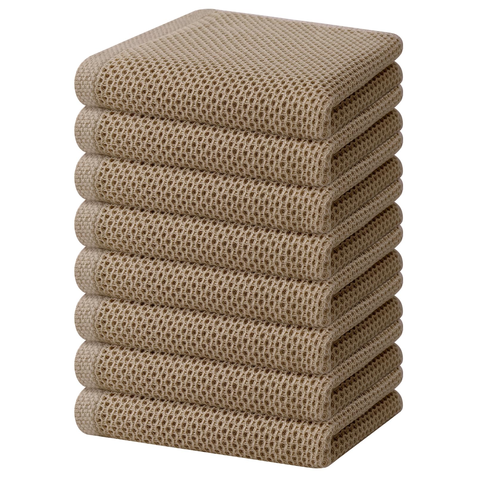 Homaxy 100% Cotton Waffle Weave Kitchen Dish Towels, Ultra Soft Absorbent Quick Drying Cleaning Towel, 13 x 28 Inches, 8-Pack, Tan