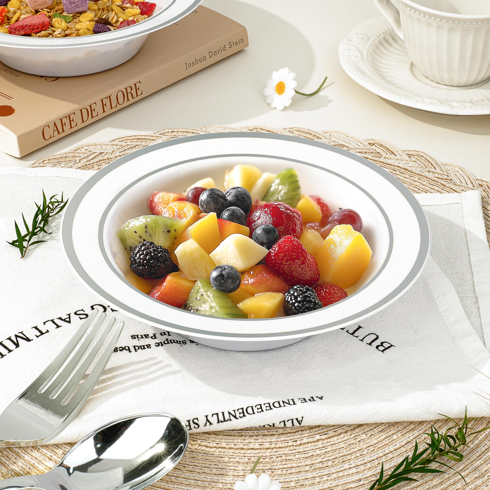 BESTVIP 100 Pack 12 oz Plastic Disposable Soup Bowls