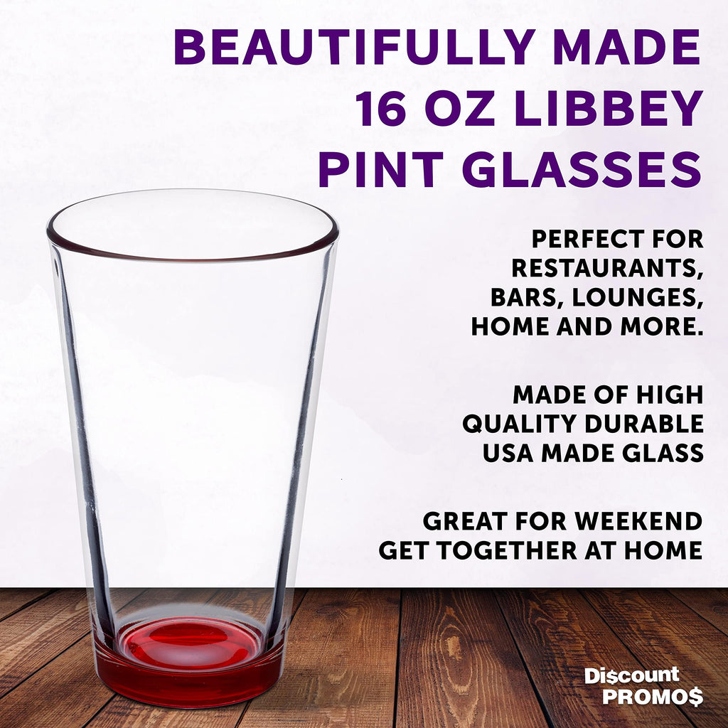 Libbey Pint Glass 16 oz. Set of 10, Bulk Pack - Beer Glasses, Heavy Duty Drinkware - Red