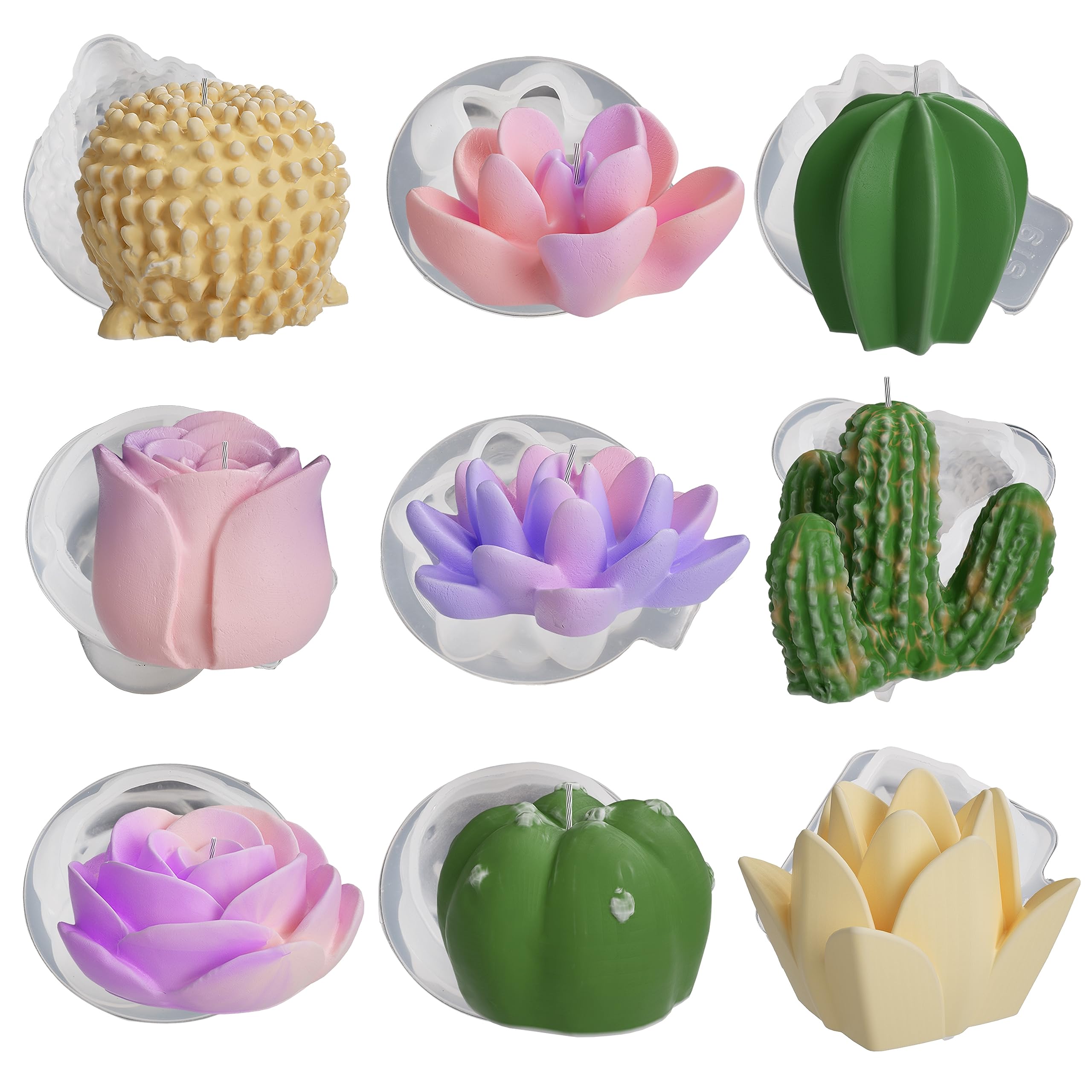 9 Pack Flower Succulent Candle Mold Resin Casting Silicone Molds for Home Decor & Candle Making Wave Spiral Mold