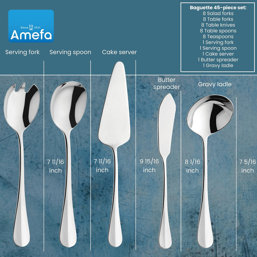 Amefa Baguette Flatware Set - Silver, Set of 45