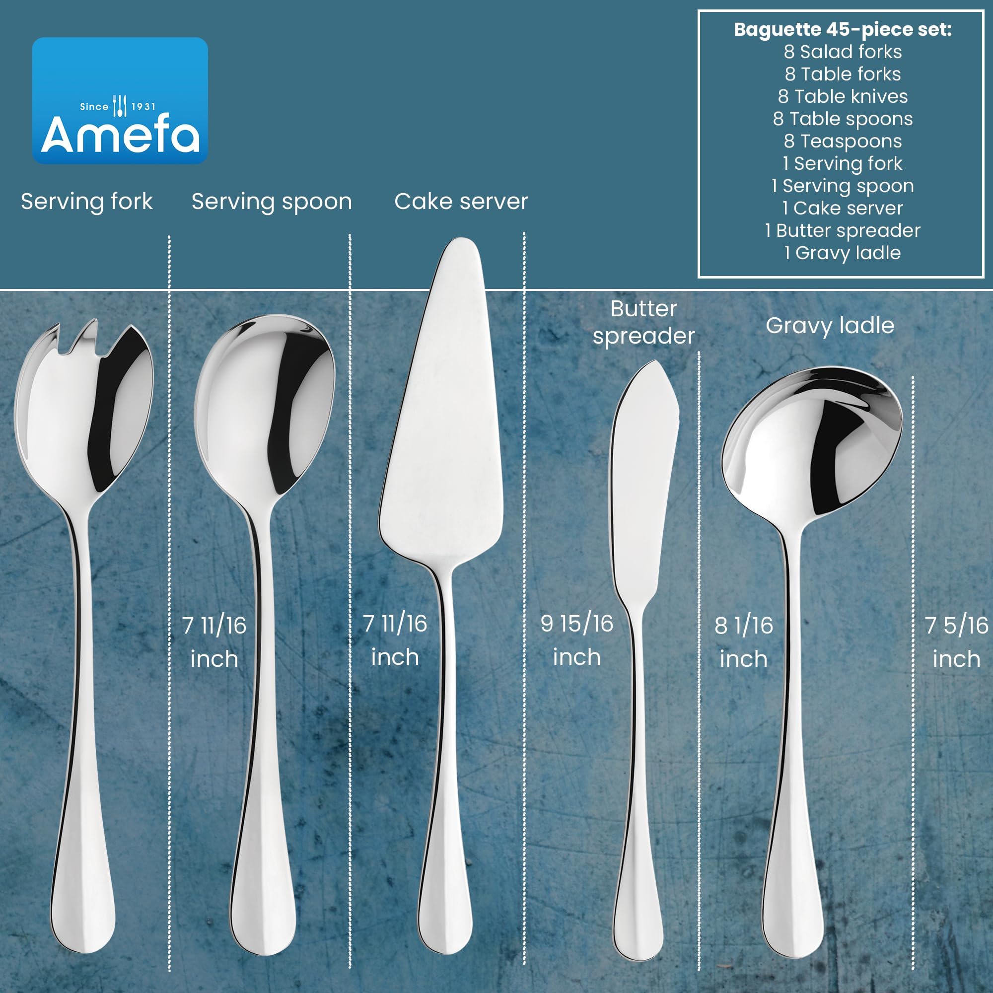 Amefa Baguette Flatware Set - Silver, Set of 45