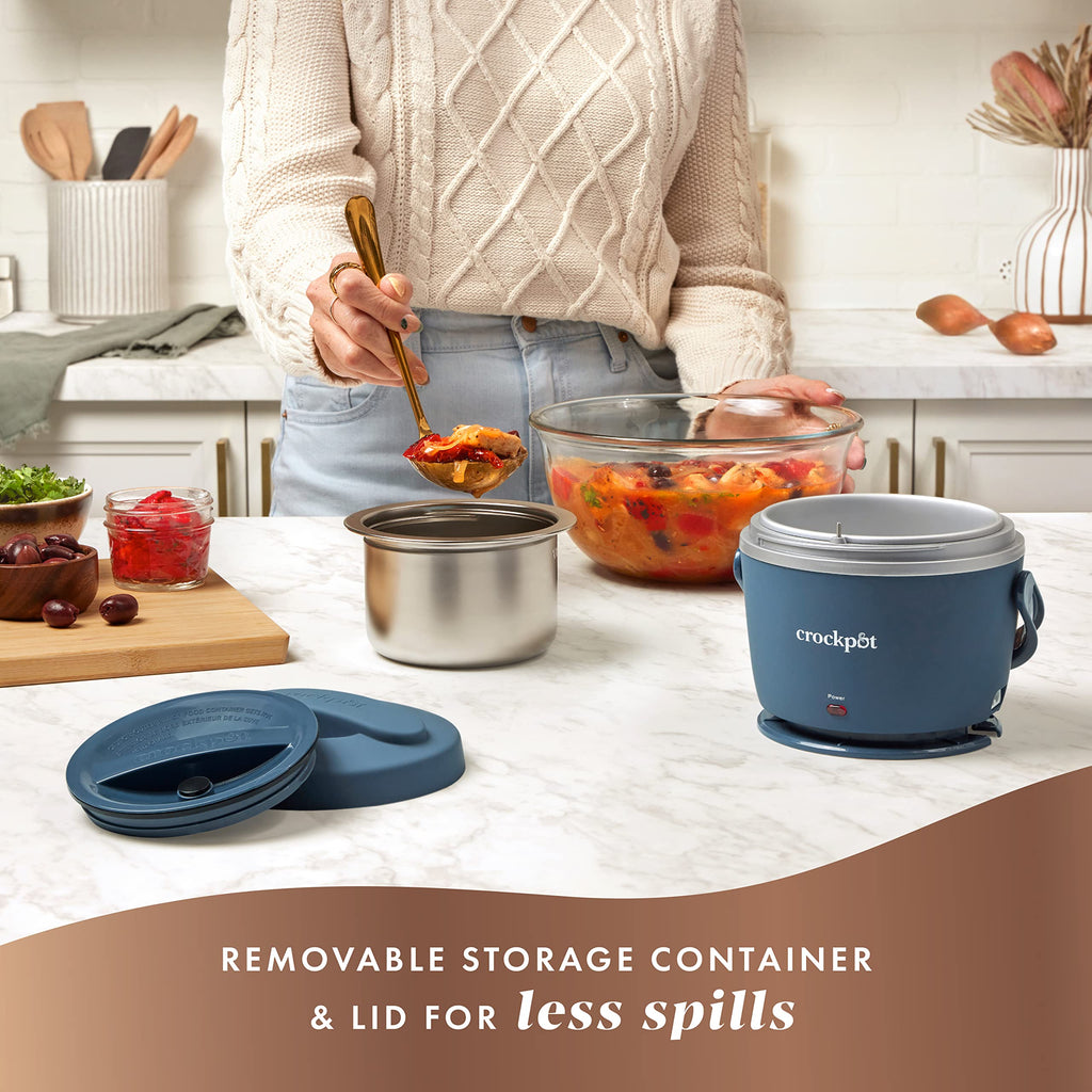 Crock-Pot 20oz Portable Electric Food Warmer, Personal Lunch Box Keeps Food Spill-Free & Warm, Ideal for Travel, Work, Car, On-the-Go, Dishwasher-Safe, Giftable, Faded Blue