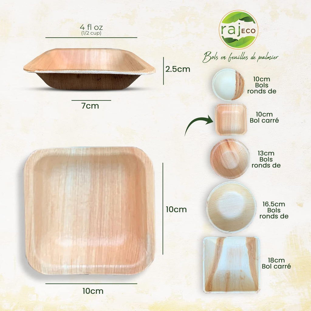 Raj Palm Leaf Disposable Heavy Duty 4" Square Bowls 25 Pack