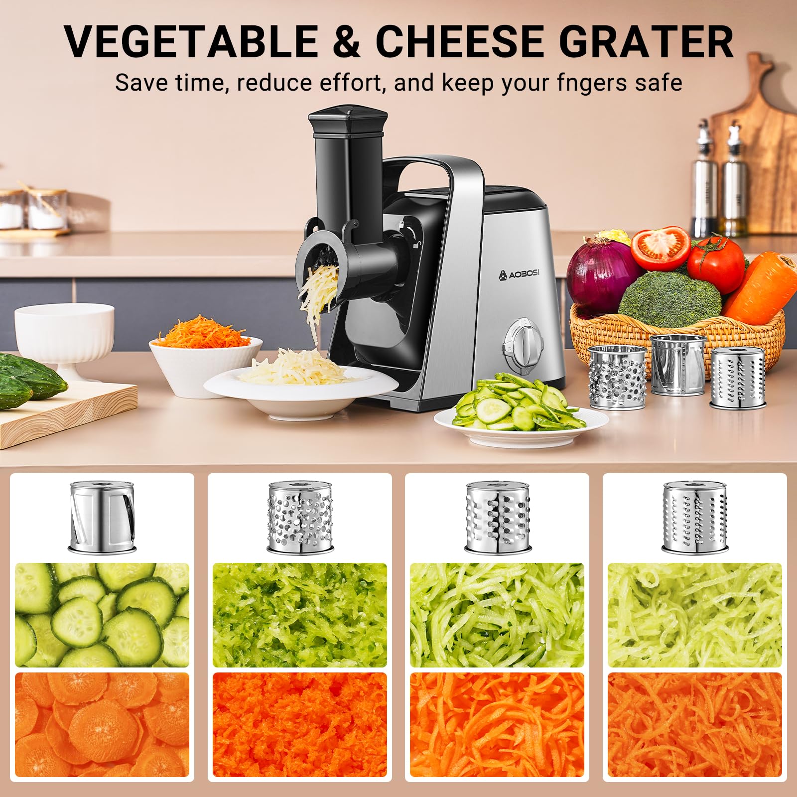 AAOBOSI #8 Meat Grinder, 6-In-1 Meat Grinder Electric [3000W Max] with 4 Slice, Shred Blades,2 Grinding Blades,4 Plates, 3 Sausage Stuffer,Kubbe Kit, Burger Press, 2 Meat Claws, for Home Kitchen Use