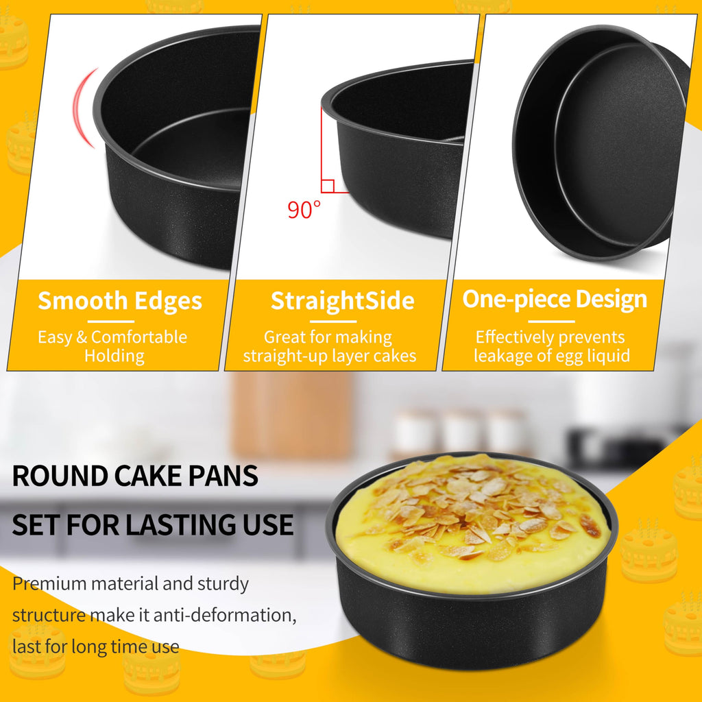 P&P CHEF 6 Inch Cake Pan Set of 3, Non-Stick Round Cake Pans