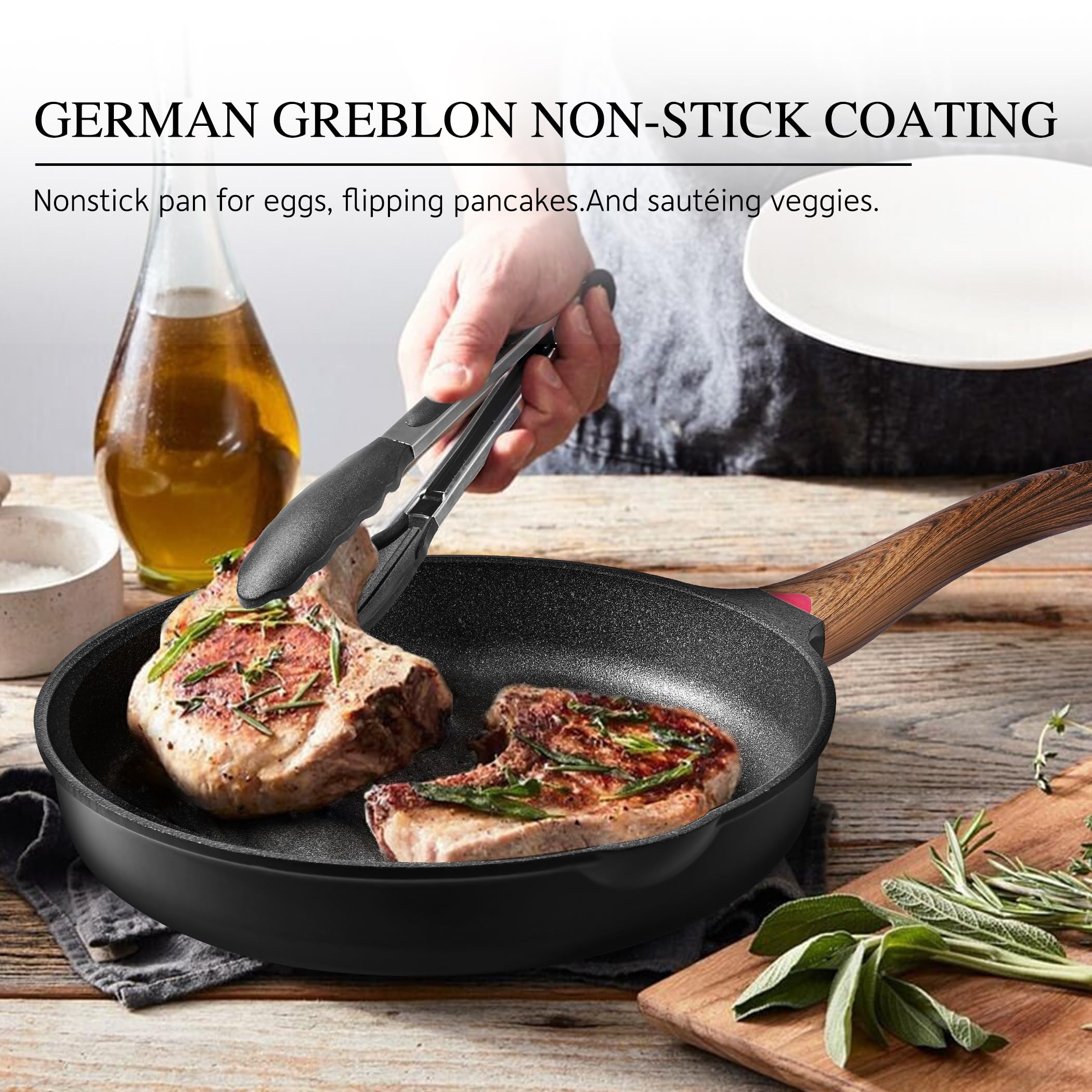 Vinchef 12.5" Non Stick Frying Pans, Skillet with Lid Used for All Stoves, Induction Non Toxic Cookware, Cooking Pans Nonstick Capable of Kitchen