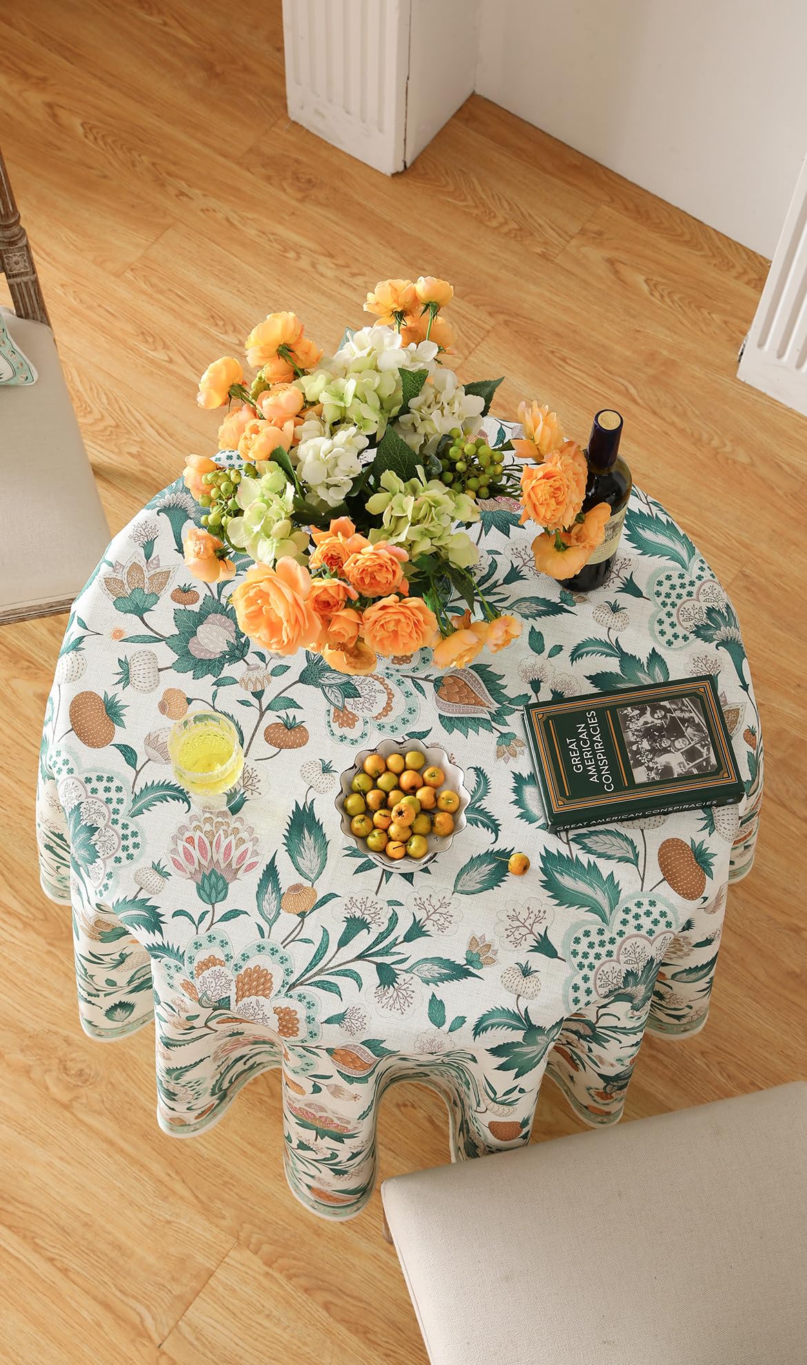 patdrea Vintage French Linen Tablecloth,Round,Diameter 67"-Tree Life