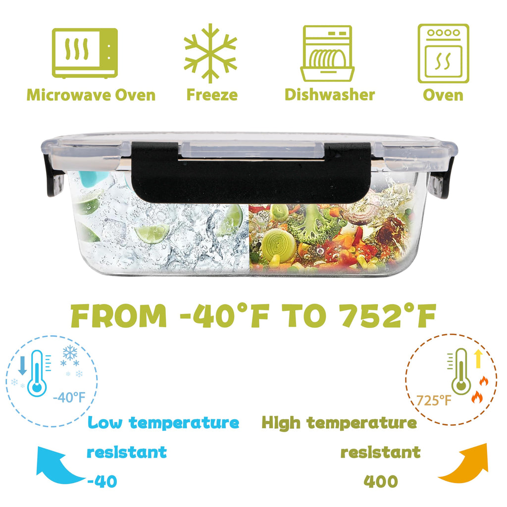 kakw12 Packs Glass Food Storage Containers,Glass Meal Prep Container for Lunch,can be used in the Microwave, Oven, Freezer and Dishwasher,with Upgraded Snap Locking Lids. (12 Packs)