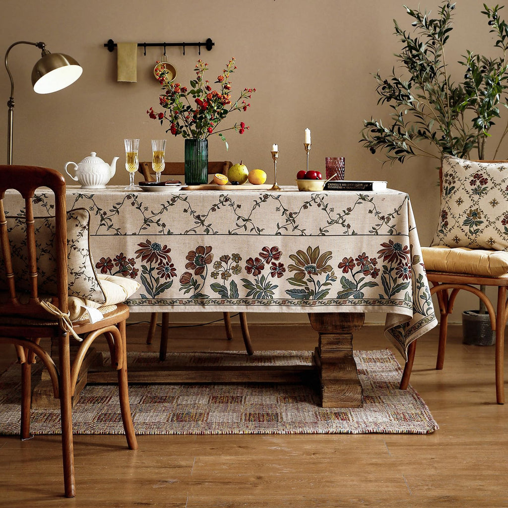 patdrea Vintage French Linen Tablecloth,Rectangular,87"x55"-Oliveirad