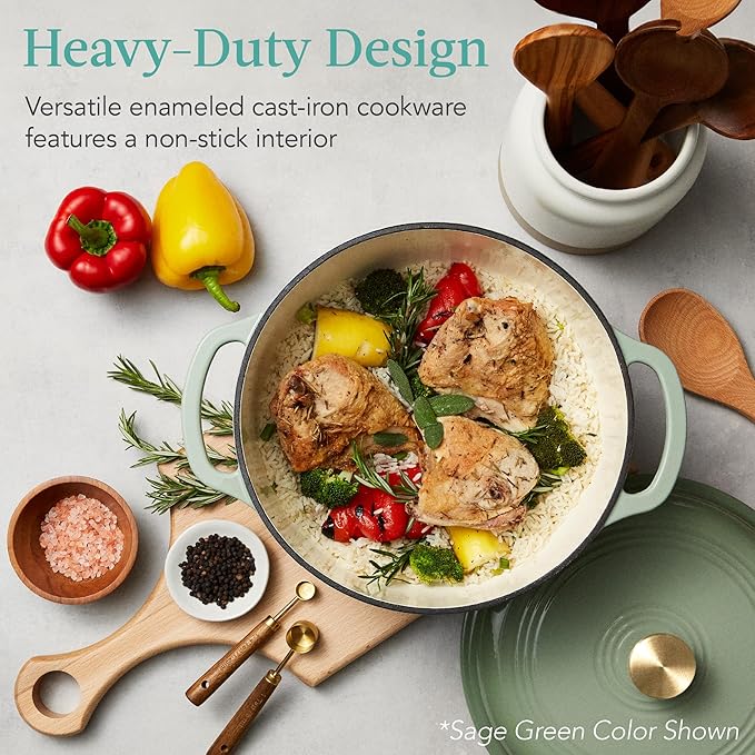 Best Choice Products 7.5 Quart Enamel Cast-Iron Round Dutch Oven, Family Style Heavy-Duty Pre-Seasoned Cookware for Home, Kitchen, Dining Room, Oven Safe w/Lid, Dual Handles - Lavender Mist