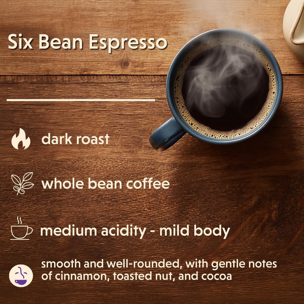 Coffee Bean Direct Six Bean Espresso, Whole Bean, 2.5lb Bag