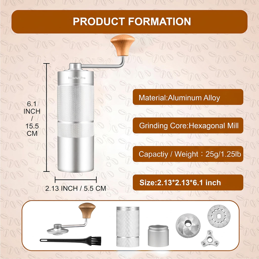 NewlukPro M6 Manual Coffee Grinder for Espresso Pour Over French Press Moka