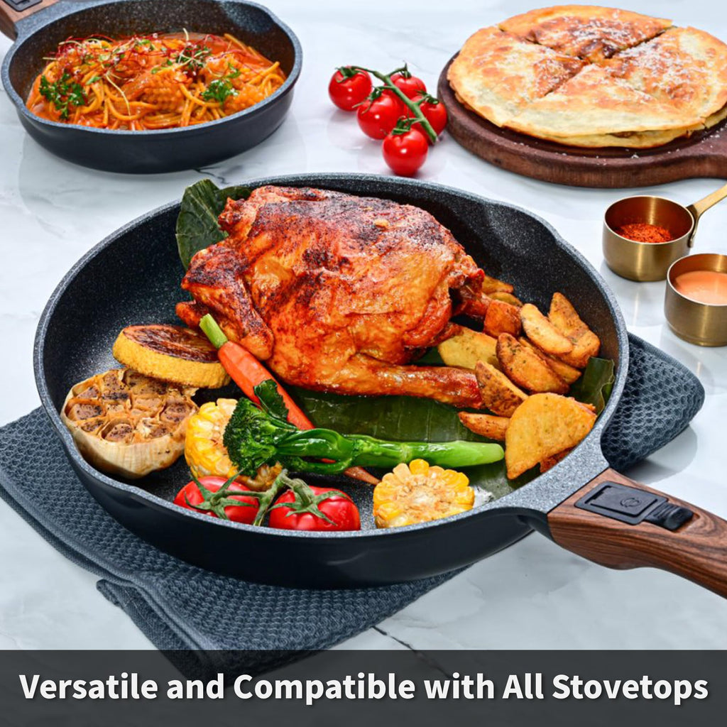 Bakoniion 8 Inch Smart Nonstick Frying Pan with Removable Handle, Cast Aluminum and Anti-Scratch Omelette Pan, Compatible with All Stovetops, Dishwasher and Oven Safe