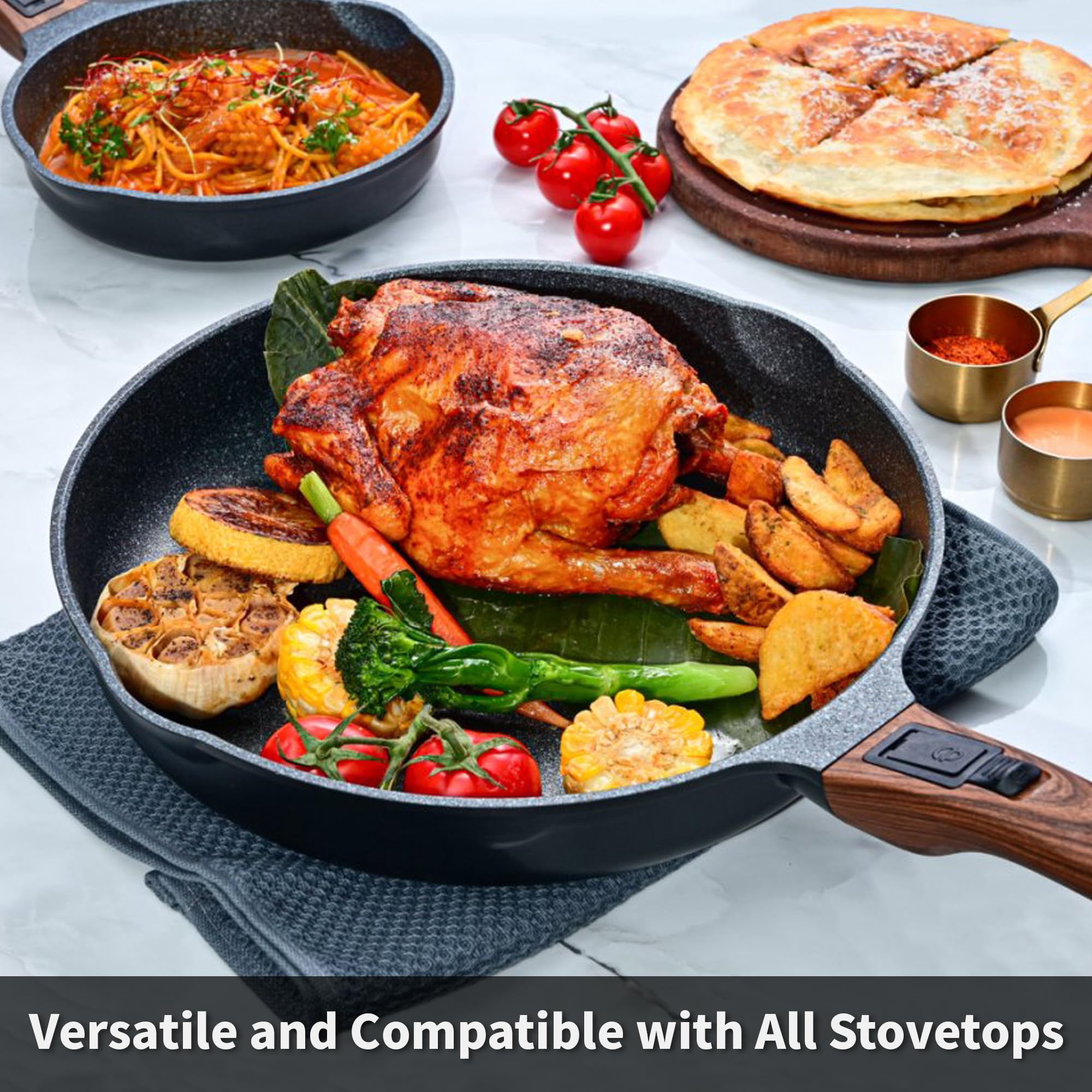 Bakoniion 10 Inch Smart Nonstick Frying Pan with Removable Handle,Cast Aluminum and Anti-Scratch Skillet, Compatible with All Stovetops,Dishwasher and Oven Safe