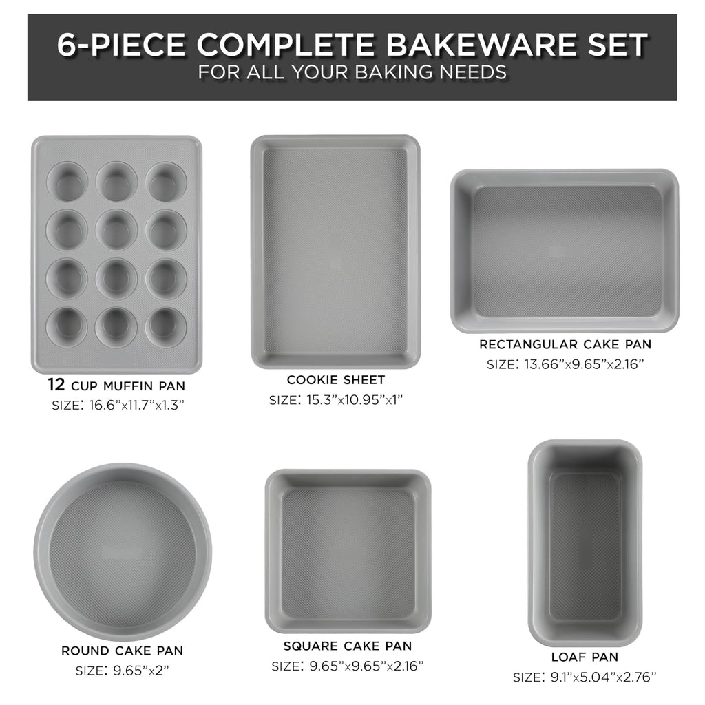 Country Kitchen Nonstick Stackable Bakeware Set - Durable, Easy Release Baking Set, Black, 6 Pcs